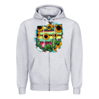 Heather Grey Ohio Map Sunflower Cactus Serape Zipper Hoodie - RanaPortraitStore