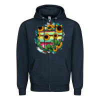 Navy Ohio Map Sunflower Cactus Serape Zipper Hoodie - RanaPortraitStore
