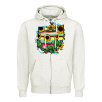 Oatmeal Heather Ohio Map Sunflower Cactus Serape Zipper Hoodie - RanaPortraitStore