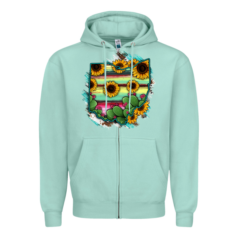 Ohio Map Sunflower Cactus Serape Zipper Hoodie by RanaPortraitStore | Teevron