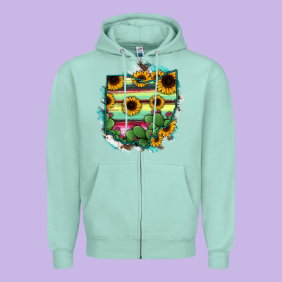 Ohio Map Sunflower Cactus Serape Zipper Hoodie Designed By Ranaportraitstore