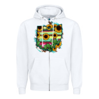 White Ohio Map Sunflower Cactus Serape Zipper Hoodie - RanaPortraitStore