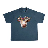 Midnight Navy hereford cow with floral headband Urban Heavy Tee - RanaPortraitStore