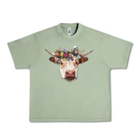 Oil Green hereford cow with floral headband Urban Heavy Tee - RanaPortraitStore