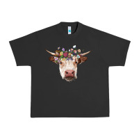 Pigment Black hereford cow with floral headband Urban Heavy Tee - RanaPortraitStore
