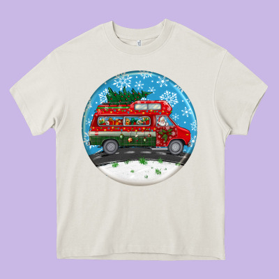 Santa Claus With Retro Van  Christmas Ornament Heavy Core Tee Designed By Bundleandbundleshop