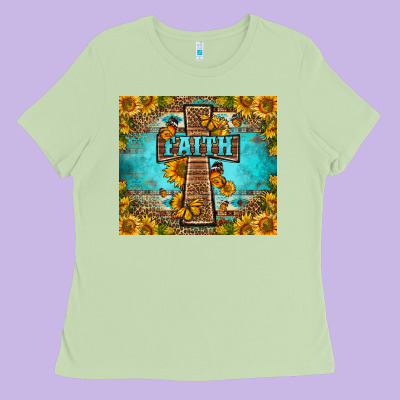 Western Faith Cross Butterfly Ladies Tee Designed By Lillyallendesigns