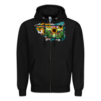 Black Oklahoma Map Sunflower Cactus Serape Zipper Hoodie - RanaPortraitStore