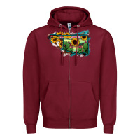 Burgundy Oklahoma Map Sunflower Cactus Serape Zipper Hoodie - RanaPortraitStore