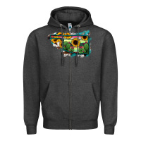 Charcoal Heather Oklahoma Map Sunflower Cactus Serape Zipper Hoodie - RanaPortraitStore
