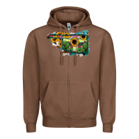Chestnut Oklahoma Map Sunflower Cactus Serape Zipper Hoodie - RanaPortraitStore