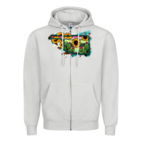 Dove Grey Oklahoma Map Sunflower Cactus Serape Zipper Hoodie - RanaPortraitStore