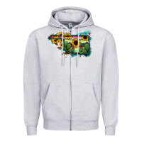 Heather Grey Oklahoma Map Sunflower Cactus Serape Zipper Hoodie - RanaPortraitStore