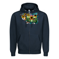 Navy Oklahoma Map Sunflower Cactus Serape Zipper Hoodie - RanaPortraitStore
