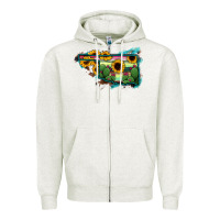 Oatmeal Heather Oklahoma Map Sunflower Cactus Serape Zipper Hoodie - RanaPortraitStore