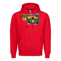 Red Oklahoma Map Sunflower Cactus Serape Zipper Hoodie - RanaPortraitStore
