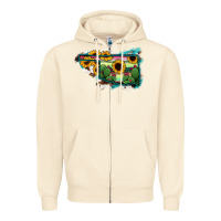 Sandshell Oklahoma Map Sunflower Cactus Serape Zipper Hoodie - RanaPortraitStore