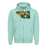 Oklahoma Map Sunflower Cactus Serape Zipper Hoodie | Teevron