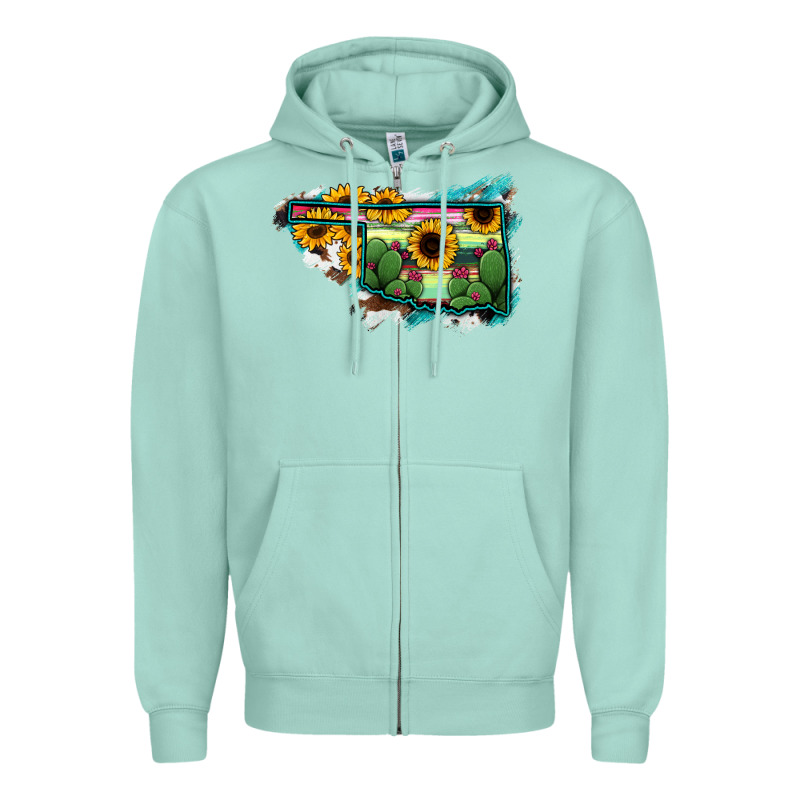 Oklahoma Map Sunflower Cactus Serape Zipper Hoodie by RanaPortraitStore | Teevron