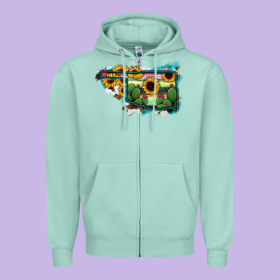 Oklahoma Map Sunflower Cactus Serape Zipper Hoodie Designed By Ranaportraitstore