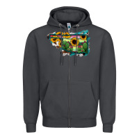 Smoke Oklahoma Map Sunflower Cactus Serape Zipper Hoodie - RanaPortraitStore