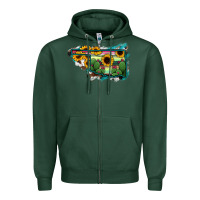 Sports Green Oklahoma Map Sunflower Cactus Serape Zipper Hoodie - RanaPortraitStore