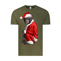 Vintage Olive Chimpanzee With Santa Clothes Vintage Tee - LillyAllenDesigns