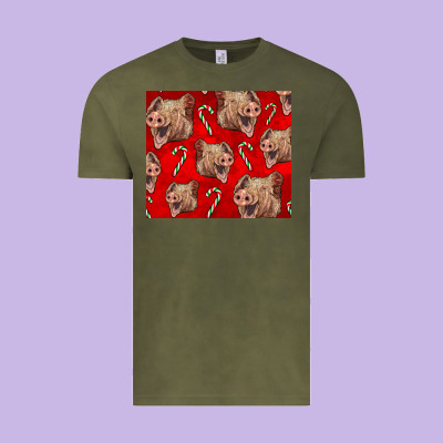 Yorkshire Pig And Candy Cane Vintage Tee Designed By Lillyallendesigns