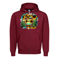 Burgundy Oregon Map Sunflower Cactus Serape Zipper Hoodie - RanaPortraitStore