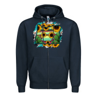 Navy Oregon Map Sunflower Cactus Serape Zipper Hoodie - RanaPortraitStore