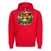 Red Oregon Map Sunflower Cactus Serape Zipper Hoodie - RanaPortraitStore