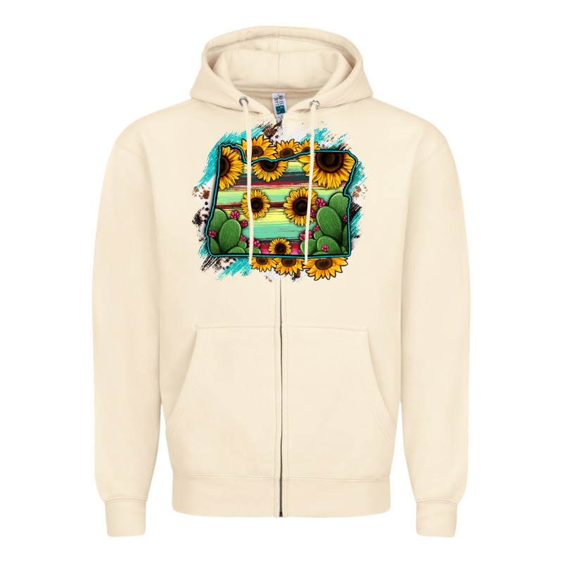 Oregon Map Sunflower Cactus Serape Zipper Hoodie by RanaPortraitStore | Teevron