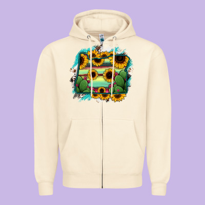 Oregon Map Sunflower Cactus Serape Zipper Hoodie Designed By Ranaportraitstore