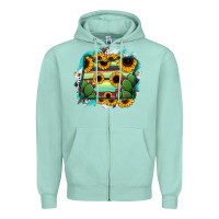 Seafoam Oregon Map Sunflower Cactus Serape Zipper Hoodie - RanaPortraitStore