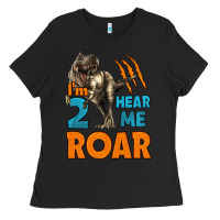 Black i'm two hear me roar dinosaur birthday Ladies Tee - LillyAllenDesigns