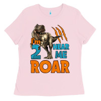 Bubblegum Pink i'm two hear me roar dinosaur birthday Ladies Tee - LillyAllenDesigns