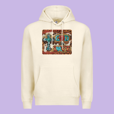 God Is Love Cross Premium Hoodie Designed By Barkaloodesign