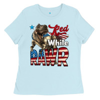 Baby Blue Red White Rawr Dinosaur T-Rex Ladies Tee - LillyAllenDesigns