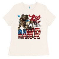 Red White Rawr Dinosaur T-rex Ladies Tee | Teevron