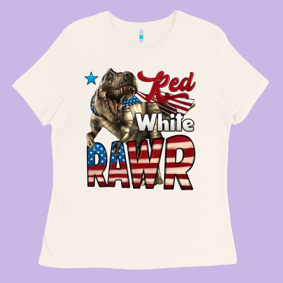Red White Rawr Dinosaur T-rex Ladies Tee Designed By Lillyallendesigns