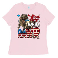 Bubblegum Pink Red White Rawr Dinosaur T-Rex Ladies Tee - LillyAllenDesigns