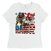White Red White Rawr Dinosaur T-Rex Ladies Tee - LillyAllenDesigns