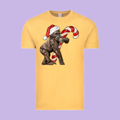Christmas Candy Cane Baby Gorilla Vintage Tee Designed By Lillyallendesigns
