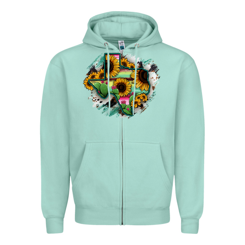 Texas Map Sunflower Cactus Serape Zipper Hoodie by RanaPortraitStore | Teevron