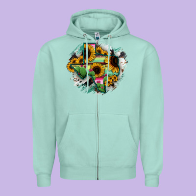 Texas Map Sunflower Cactus Serape Zipper Hoodie Designed By Ranaportraitstore
