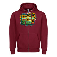 Burgundy Wyoming Map Sunflower Cactus Serape Zipper Hoodie - RanaPortraitStore