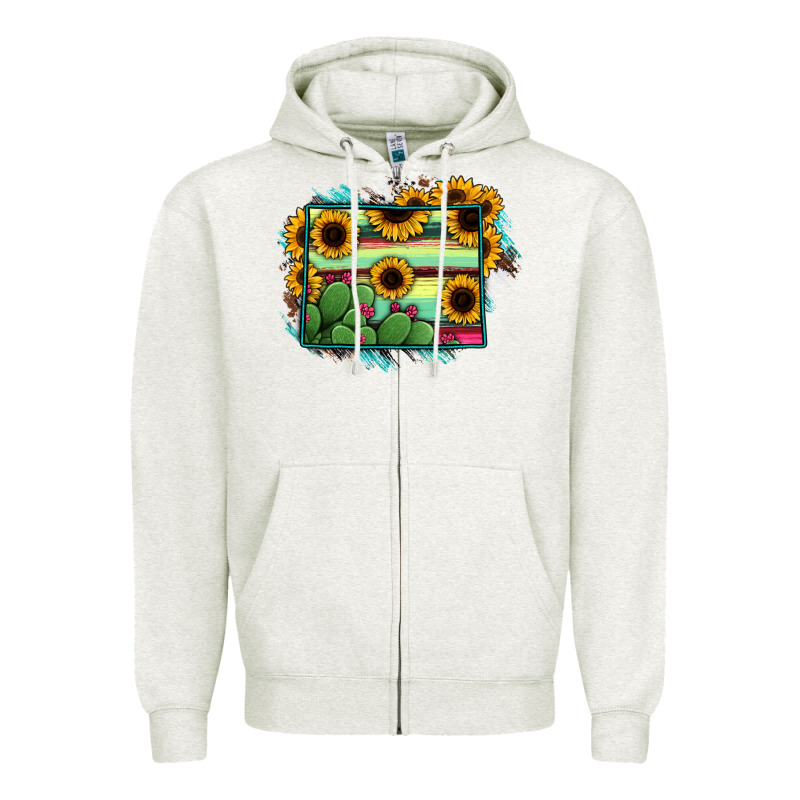 Wyoming Map Sunflower Cactus Serape Zipper Hoodie by RanaPortraitStore | Teevron
