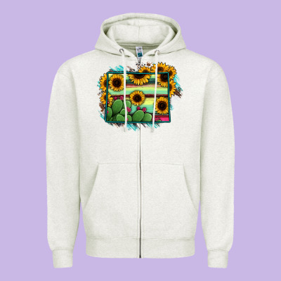 Wyoming Map Sunflower Cactus Serape Zipper Hoodie Designed By Ranaportraitstore
