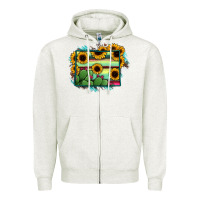Oatmeal Heather Wyoming Map Sunflower Cactus Serape Zipper Hoodie - RanaPortraitStore