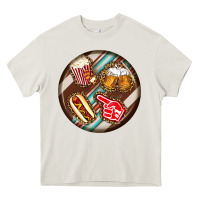 Cream american football round earrings Heavy Core Tee - BundleAndBundleShop